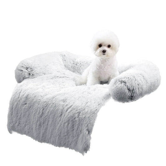 HACHIKITTY Plush Dog Sofa Bed with 3-Sided Bolster